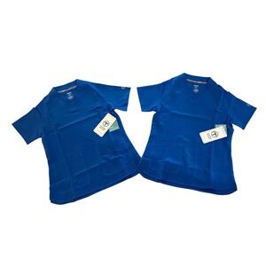 (2) Scrubs Women's Blue Pompey Essential Threads Size Small Tops NWT